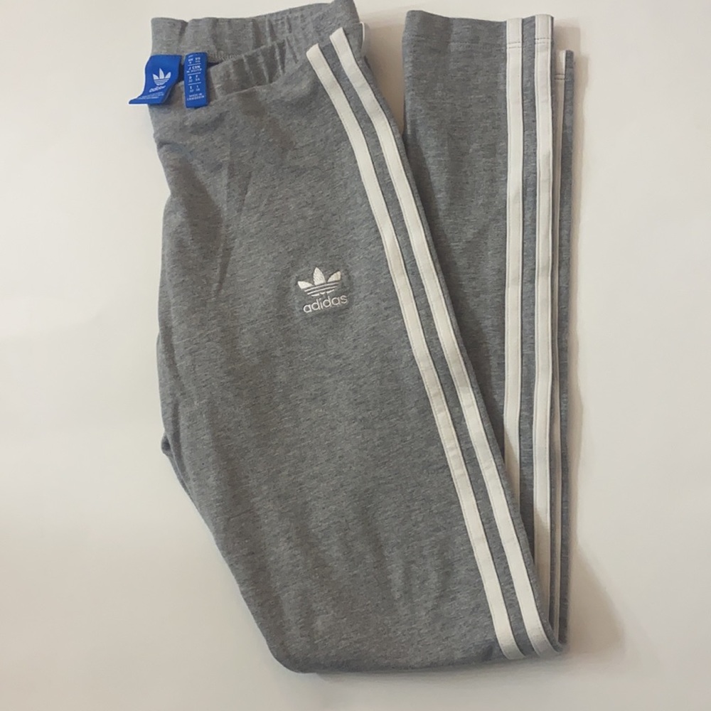 Grey and white strip adidas leggings